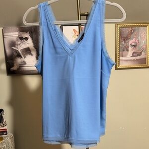 NWOT Halogen Sky Blue V-Neck Tank Top / Cami with Beautiful Ray Edge Trim